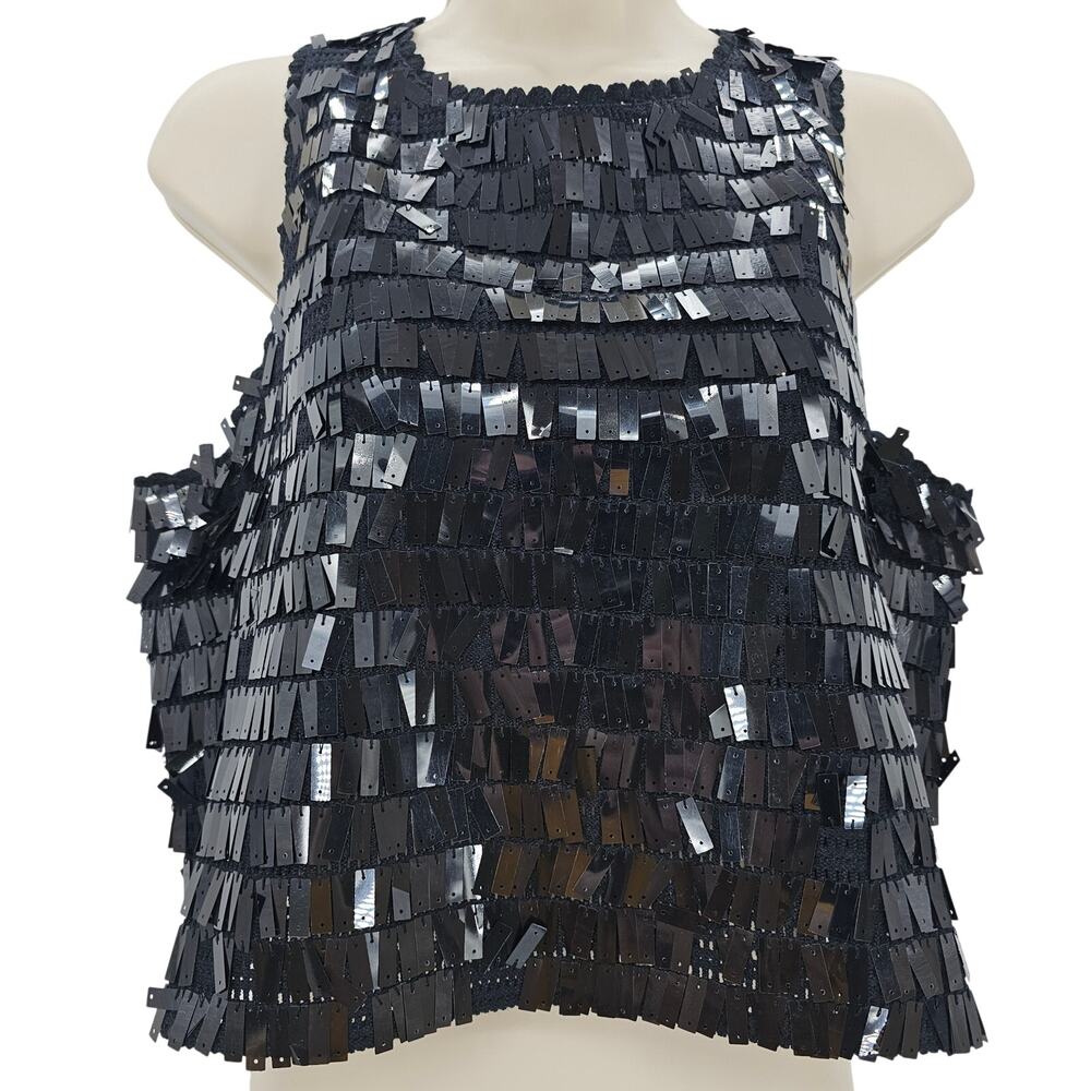 J. Crew Womans size S Crochet Square Sequin Tank Top Black CA836 NEW